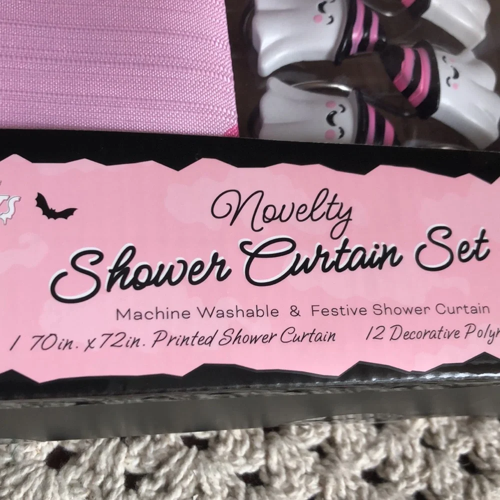 Pink Novelty HALLOWEEN Shower Curtain Set
